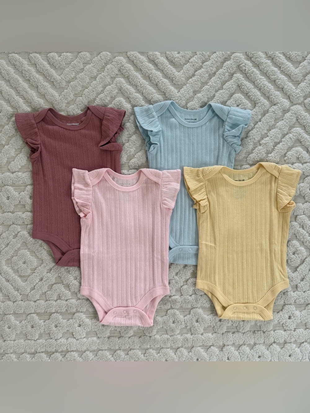 NWOT Member’s Mark Organic Cotton Flutter Sleeve Bodysuit Bundle 3M | 4 Pack